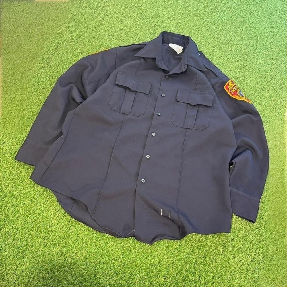 Navy blue vintage 90s police button up shirt  XL